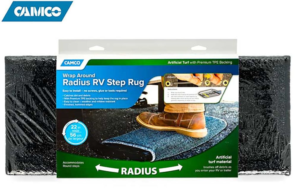 STEP RUG, PREMIUM, TURF w/UV&amp;TPE, HEMMED, RADIUS 22IN WIDE, BLACK