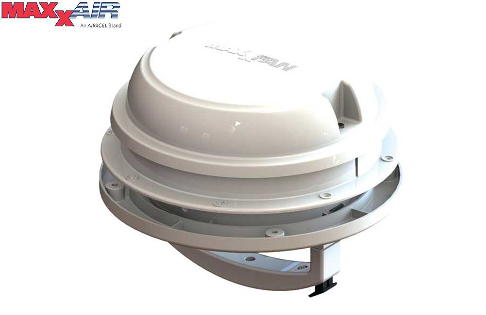 MAXXFAN DOME ROOF VENT W/ 12V FAN - 6" DIAMETER - MANUAL LIFT, Color/LED Light: White  (00-03812W)