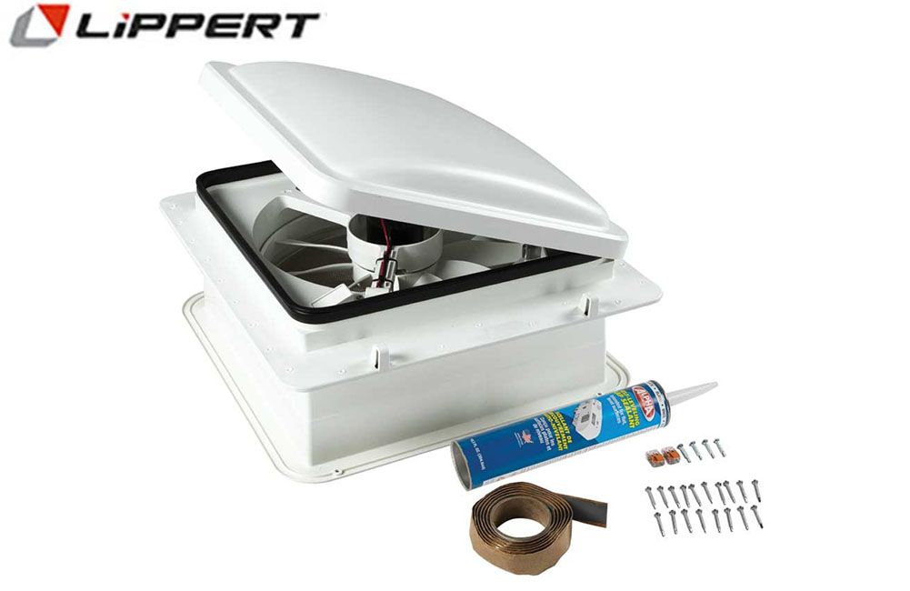 FURRION RV ROOF VENT FAN w/LID INSTALL KIT, 14" WHITE