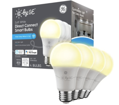 C by GE - Bombillas de luz blanca suave de conexión directa (4 bombillas LED inteligentes A19), repuesto de 60 W - Blanco