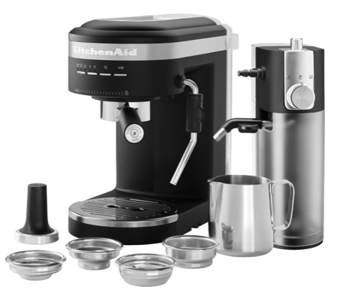KitchenAid - Máquina de café exprés semiautomática y accesorio automático de espumador de leche - Negro mate