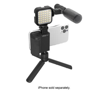 Digipower - Follow ME Vlogging Kit para teléfonos y cámaras - Incluye micrófono, luz LED, control remoto Bluetooth, agarre para teléfono y trípode