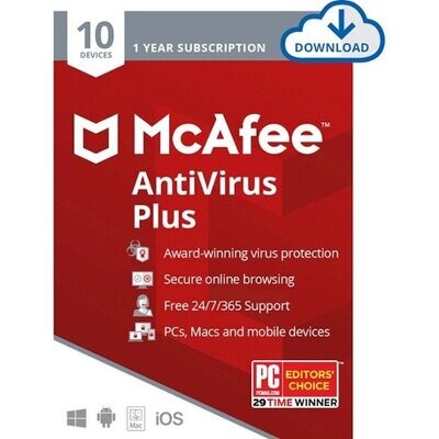 McAfee - AntiVirus Plus (10 dispositivos) (suscripción de 1 año) [Digital] [Digital]