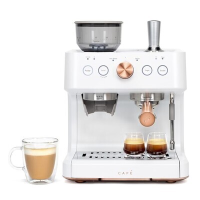 Café - Cafetera espresso semiautomática Bellissimo con 15 bares de presión, espumador de leche y Wi-Fi incorporado - Blanco mate