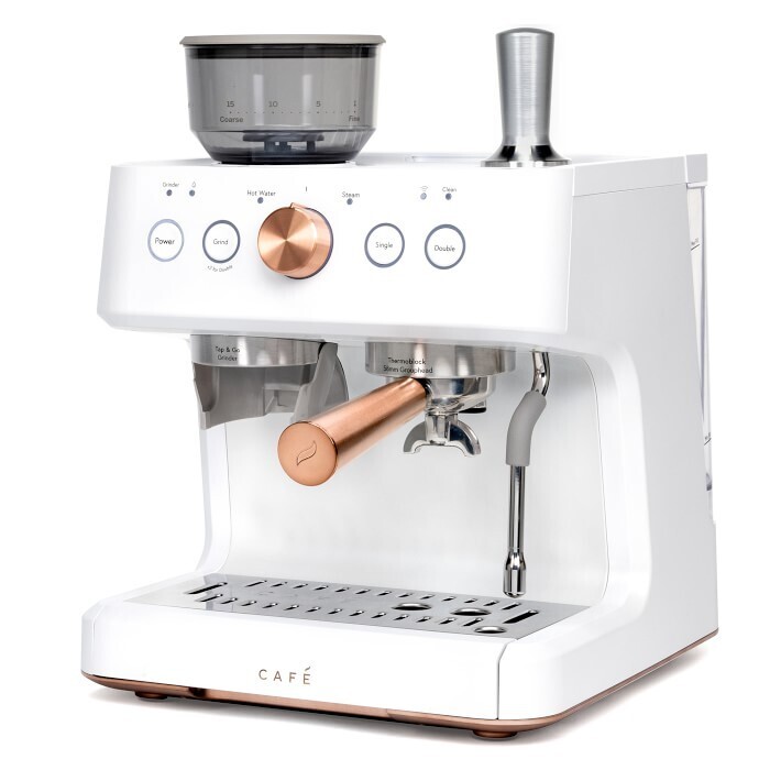 Café - Cafetera espresso semiautomática Bellissimo con 15 bares de presión, espumador de leche y Wi-Fi incorporado - Blanco mate