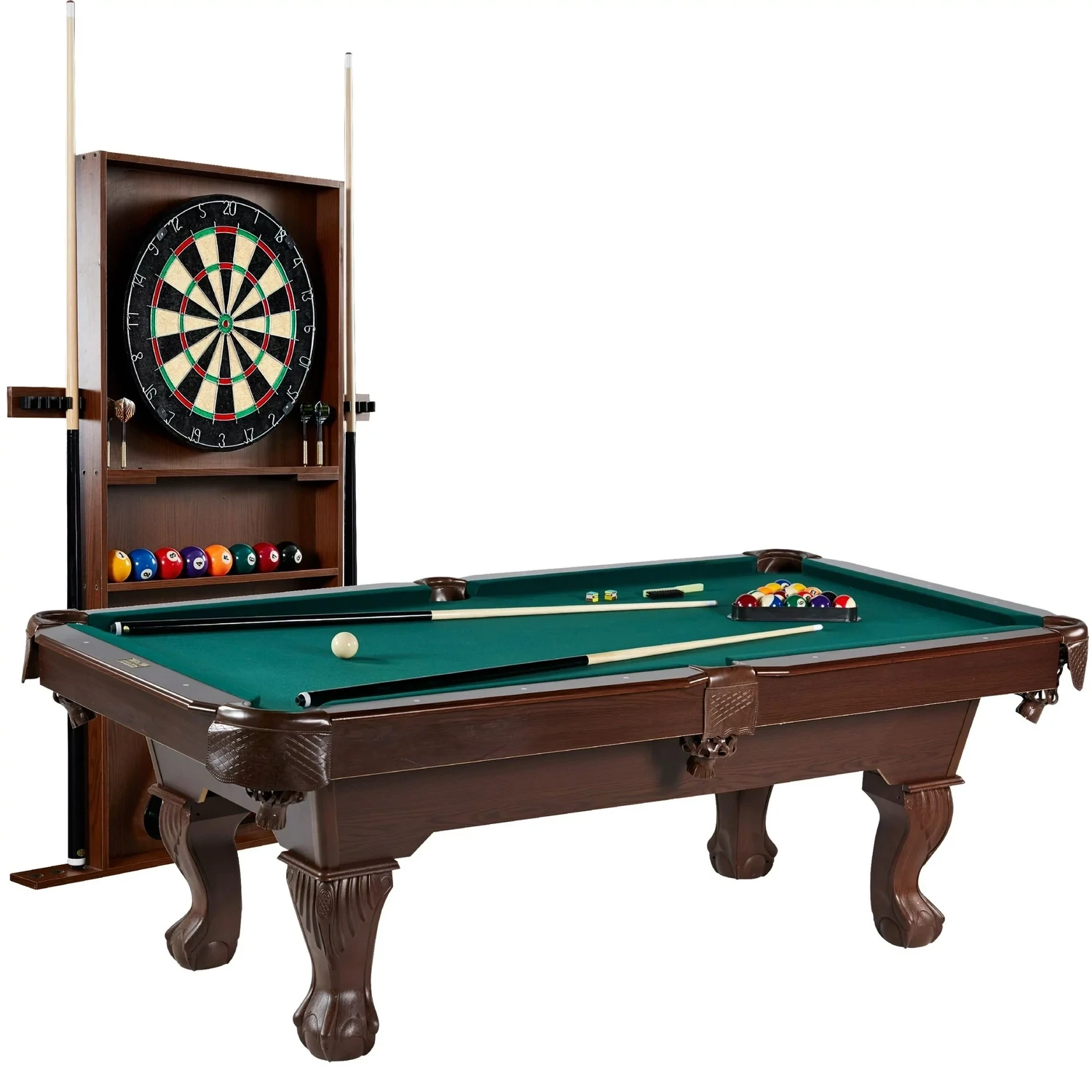 Barrington - Mesa de billar con pata de garra y bola de 90&quot;, mesa de billar con soporte para tacos y juego de diana
