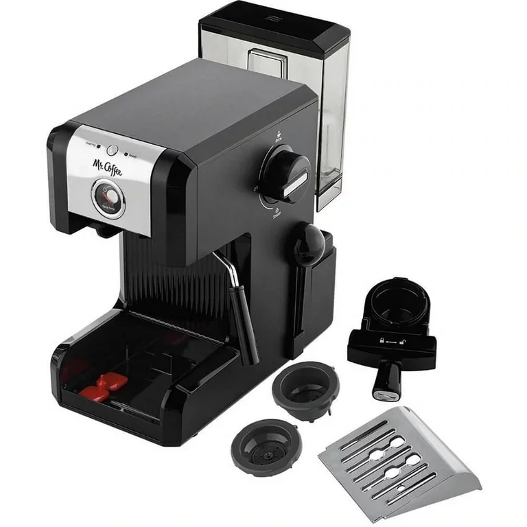 Mr. Coffee Easy Maker | Auténtica máquina de café expreso, 6 piezas, cromo/negro