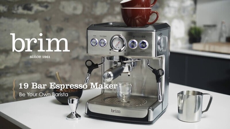 Brim - Cafetera espresso con 19 bares de presión, Espumador de leche y Depósito de agua extraíble - Plata