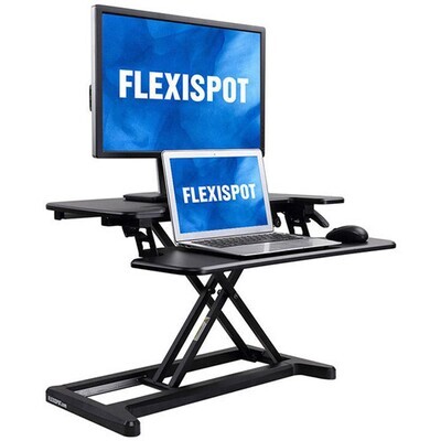 FlexiSpot Elevador de escritorio para sentarse o pararse con alcoba de 28,4" con bandeja para teclado (negro)