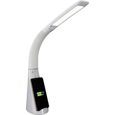 OttLite - Lámpara de escritorio desinfectante LED Purify con desinfección SpectraClean, 3 configuraciones de brillo, carga inalámbrica Qi y puerto USB - Blanco
