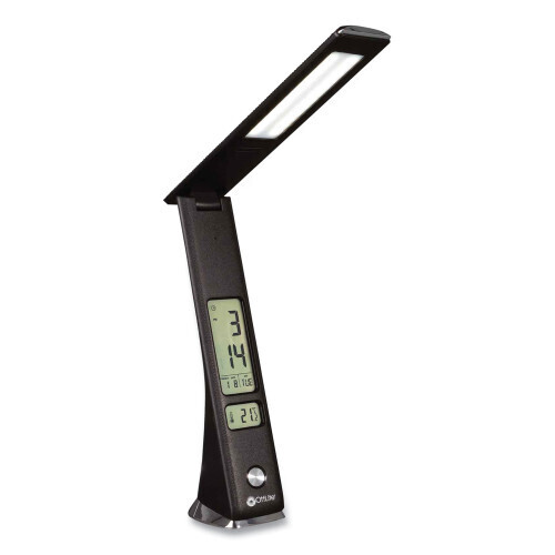 OttLite - Lámpara de escritorio LED Rise con pantalla inteligente LCD, puerto de carga USB, 3 configuraciones de brillo, 3 temperaturas de color y pantalla plegable - Negro