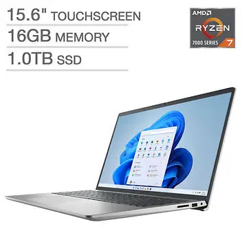 Laptop Dell Inspiron Pantalla Táctil 15,6" - AMD Ryzen 7-7730U 8 núcleos - Disco 1TB SSD - 16GB RAM - Grafica AMD Radeon -Intel® Wi-Fi 5 Gig+ y Bluetooth 5.0 - Windows 11 Home - 12 Meses Garantia!