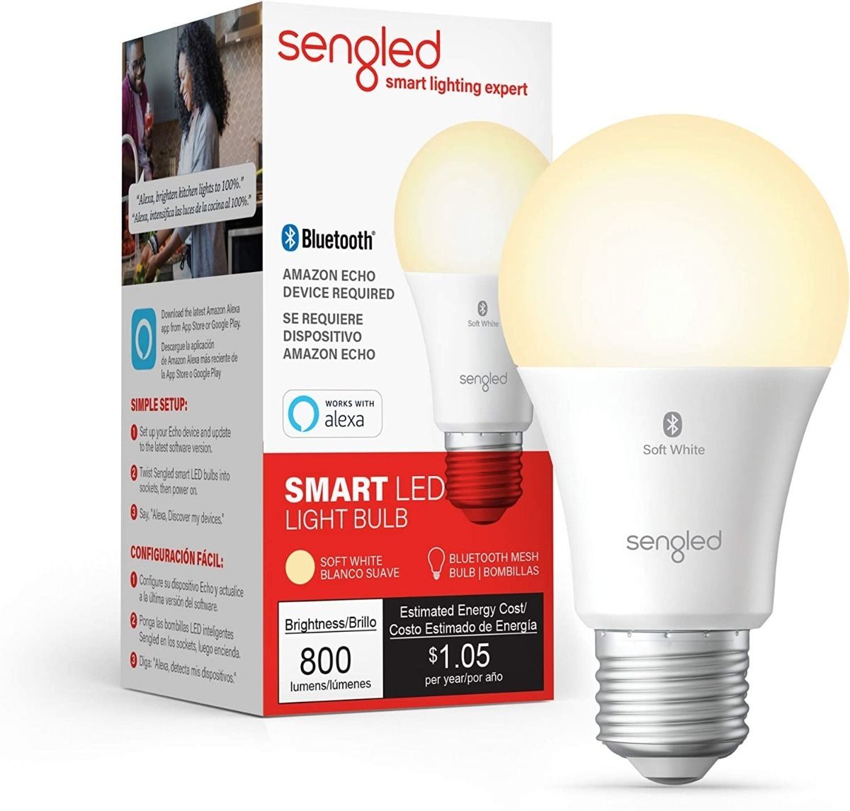 Sengled - Bombilla LED Smart Bluetooth Mesh A19 - Blanco suave