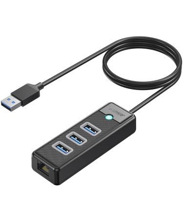 ORICO USB Hub Ethernet 4 Port USB 3.0 Hub USB-A to Gigabit Ethernet Adapter with 3 USB 3.0 Hub for Laptop USB Hub 3.0 with RJ45 10/100/1000 Gigabit