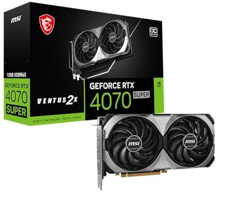 MSI Tarjeta gráfica Gaming RTX 4070 Super 12G Ventus 2X OC (NVIDIA RTX 4070 Super, 192-Bit, Reloj Extremo: 2520 MHz, 12GB GDRR6X 21 Gbps, HDMI/DP - 12 Meses Garantia!