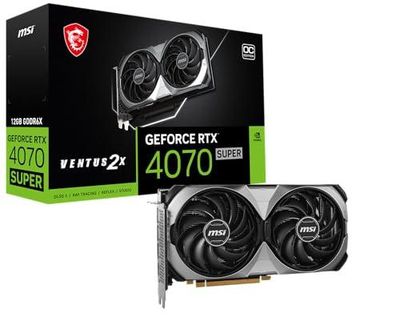 MSI Tarjeta gráfica Gaming RTX 4070 Super 12G Ventus 2X OC (NVIDIA RTX 4070 Super, 192-Bit, Reloj Extremo: 2520 MHz, 12GB GDRR6X 21 Gbps, HDMI/DP - 12 Meses Garantia!