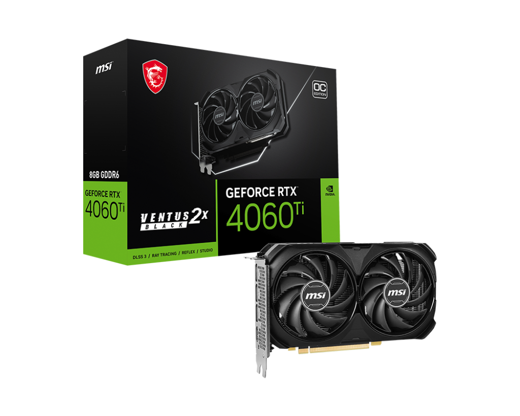 MSI VGA GeForce RTX4060Ti VENTUS 2X BLACK 8GB DDR6 OC  12 Meses Garantia!
