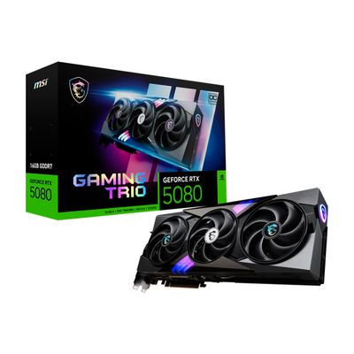 Tarjeta video MSI GeForce RTX™ 5080 - Capacidad de 16G, GDDR7, 256-bit, PCI Express® Gen 5, 1x HDMI™ 2.1b, 3x DisplayPort(v2.1b), 3x abanicos. GeForce RTX 5080 16G GAMING TRIO OC - 12 MESES GARANTIA!