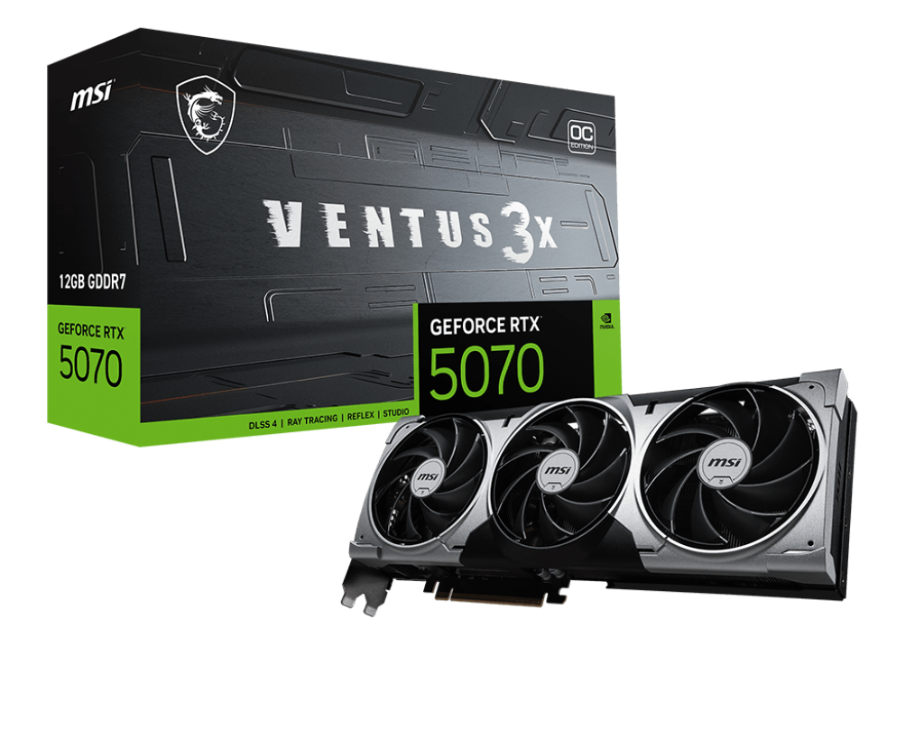 Tarjeta gráfica MSI NVIDIA GeForce RTX 5070 VENTUS 3X con triple ventilador overclockeado, 12 GB GDDR7 PCIe 5.0. --  12 Meses Garantia!