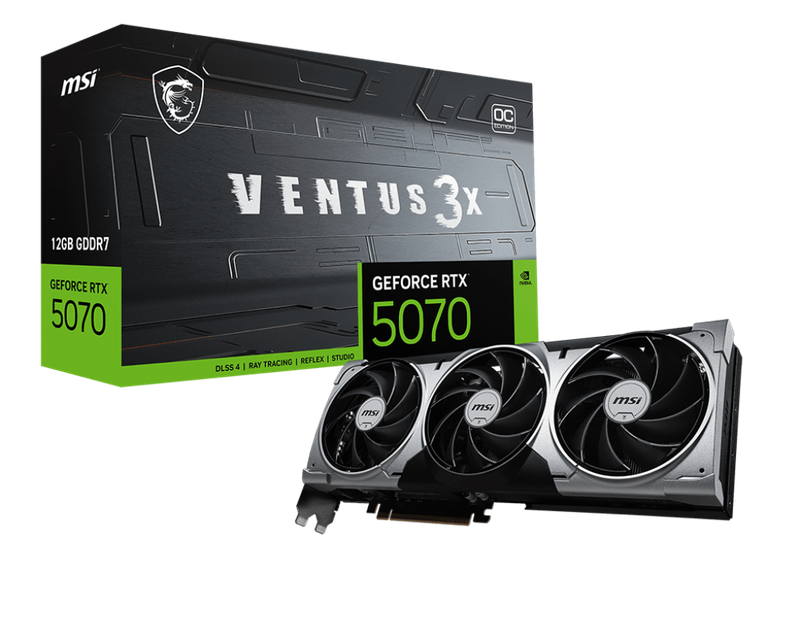 Tarjeta gráfica MSI NVIDIA GeForce RTX 5070 VENTUS 3X con triple ventilador overclockeado, 12 GB GDDR7 PCIe 5.0. --  12 Meses Garantia!
