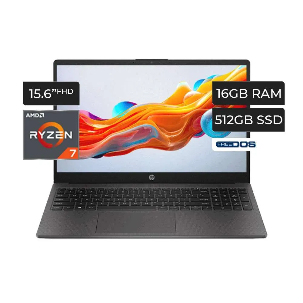 HP 255 G10 - Laptop Pantalla  FHD de 15.6&quot;  AMD Ryzen 7 7730U, 16 GB de RAM, SSD PCIe de 512 GB, teclado numérico, cámara web, Wi-Fi 6, HDMI, Windows 11 Pro, negro