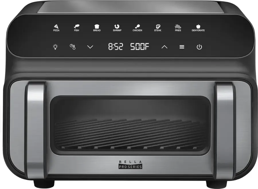 bella PRO - Parrilla y freidora de aire 5 en 1 para interiores con pantalla táctil de 10.5 qt - Acero inoxidable