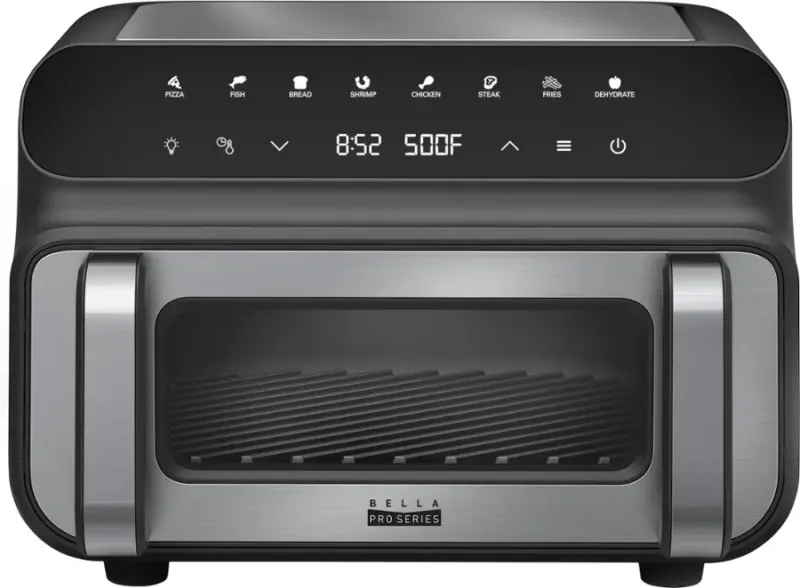 bella PRO - Parrilla y freidora de aire 5 en 1 para interiores con pantalla táctil de 10.5 qt - Acero inoxidable