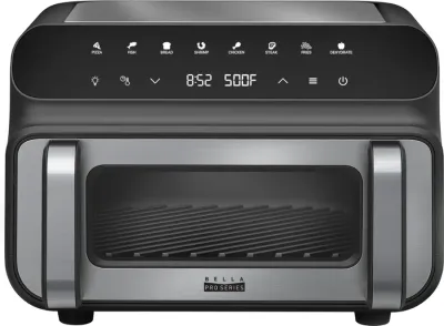 bella PRO - Parrilla y freidora de aire 5 en 1 para interiores con pantalla táctil de 10.5 qt - Acero inoxidable