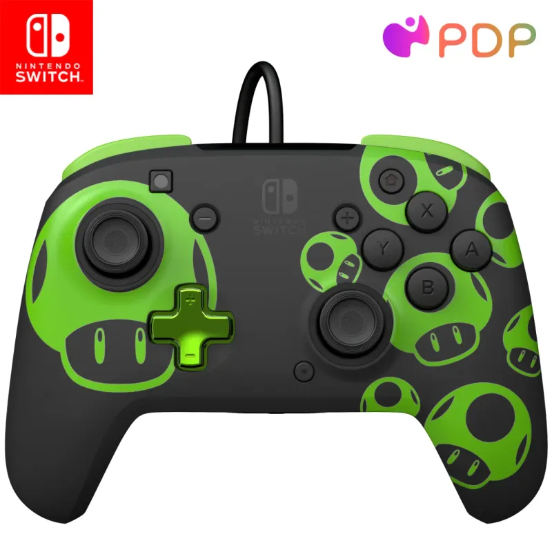 PDP - Controlador con cable mejorado REMATCH para Nintendo Switch, Nintendo Switch Lite y Nintendo Switch - Modelo OLED - 1-Up brilla en la oscuridad