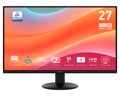 MSI PRO MP272L - Monitor, 27", FHD 1920 x 1080, IPS, 1 MS , 100Hz, HDMI, DisplayPort, Negro