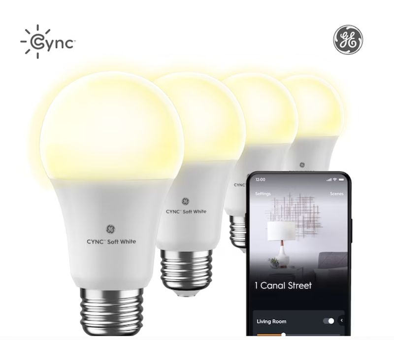 C by GE - Bombillas de luz blanca suave de conexión directa (4 bombillas LED inteligentes A19), repuesto de 60 W - Blanco