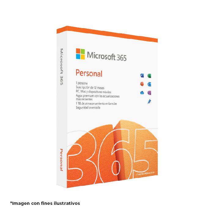 Programa Microsoft Office 365 Personal Digital - EP2-32316TP - Word, Excel, PowerPoint, Outlook, OneNote y Editor + Microsoft Teams y OneDrive en 1 PC o Mac + 1 Tableta, 12 meses, en español.