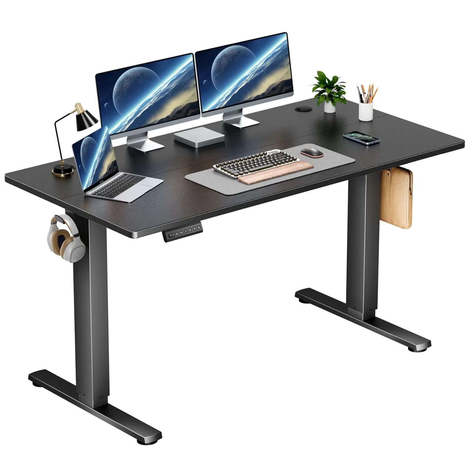 Yoyomax Escritorio Eléctrico de Pie, Escritorio Ajustable en Altura, Ergonómico de 55" x 24"  con Memoria Preestablecida y Soporte de Metal en Forma de T para Oficina en Casa