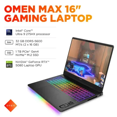 Laptop Gaming HP OMEN - MAX Pantalla  16"  240 Hz - Intel Core Ultra 9 275HX con 32 GB de memoria - NVIDIA GeForce RTX 5080 16GB  - SSD de 1 TB - Negro Sombra - Windows 11 Home - 12 Meses Garantia!