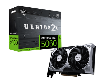 MSI Tarjeta gráfica Gaming RTX 5060 8G Ventus 2X OC (8GB GDDR7,128-bit, Rendimiento extremo: 2535 MHz, DisplayPort x3 2.1a, HDMI 2.1b, arquitectura NVIDIA Blackwell)