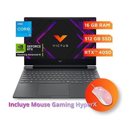 HP - Laptop Gaming Victus Pantalla 15,6" 144 Hz Full HD -Intel Core i5-13420H, NVIDIA GeForce RTX 4050 6GB, 16GB, 512GB SSD, Windows 11 Home - Plata mica - Incluye Mouse -12 Meses Garantia!