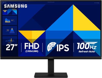 Samsung 27" Essential S3 S30GD - Monitor, 27", FHD 1920 x 1080p, IPS, 16:9, Tiempo de Refresco 100Hz, HDMI, VGA, Negro