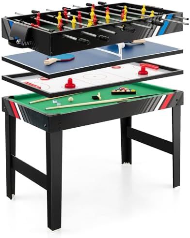 Mesa Gaming combinada 4 en 1, multijuego  49"  con fútbol, hockey de aire, billar, mesa de ping pong, futbolín, mesa de billar para el hogar, noche familiar, regalos para adultos