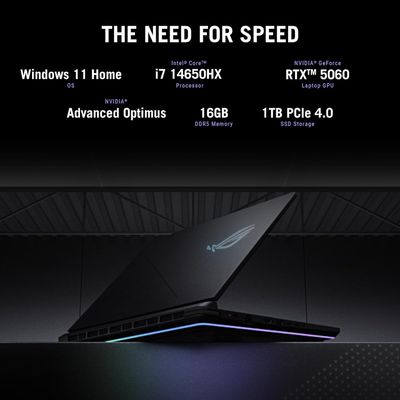 Laptop Gaming ASUS ROG STRIX G16 Pantalla  16" 165Hz (3ms) Full HD+  / NVIDIA GeForce RTX 5060 8GB Procesador intel (Core i7-14650HX - 1TB SSD - 16GB RAM - Windows 11 Home - 12 Meses Garantia!