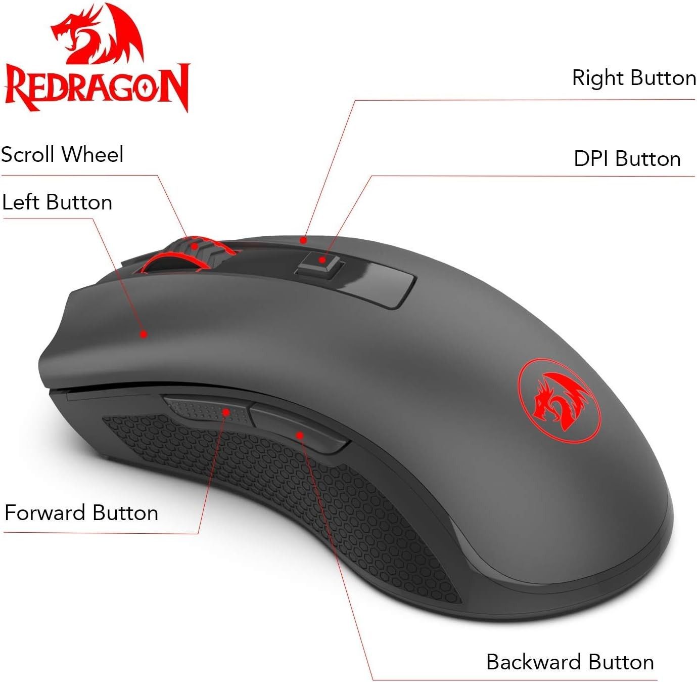 Redragon M652 Optical 2.4G Wireless Mouse with USB Receiver, Portable Gaming &amp; Office Mice, 5 Adjustable DPI Levels, 6 Buttons