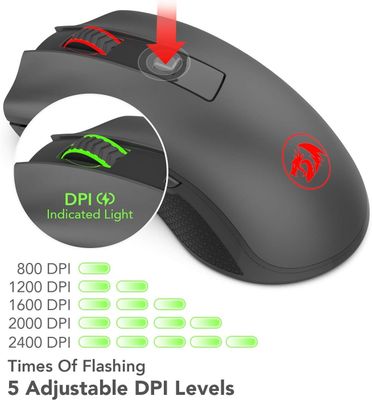 Redragon M652 Optical 2.4G Wireless Mouse with USB Receiver, Portable Gaming &amp; Office Mice, 5 Adjustable DPI Levels, 6 Buttons