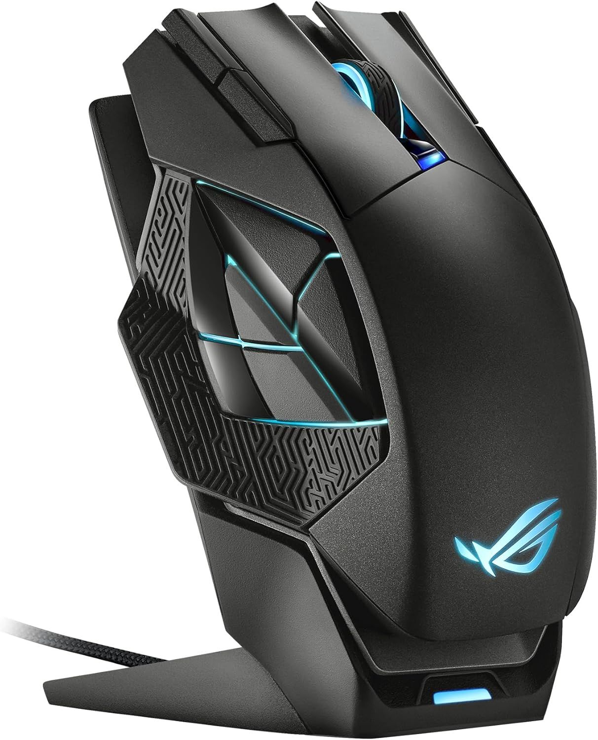 ASUS ROG Spatha X ratón inalámbrico para juegos – Diseño MMO/MOBA, 12 botones programables, para diestros, 168g, modo dual (con cable/2.4GHz), 19K DPI, hasta 67 horas de batería, base de carga