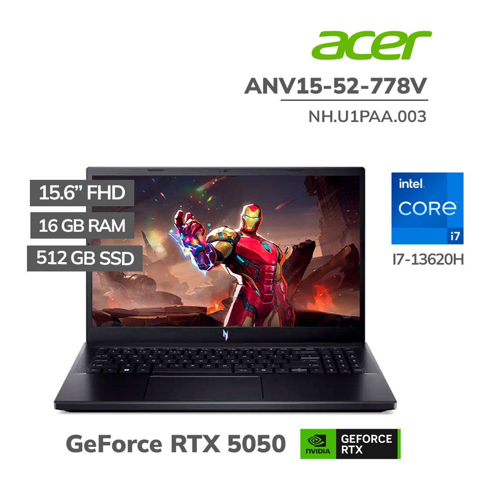 Laptop Gaming  Acer Nitro V15 - Intel Core i7-13620H -Nvidia GeForce RTX 5050 con 8GB - 16 GB- SSD 512 GB - Pantalla IPS 15,6"  165 Hz - Wind 11- 12 Meses Garantia!  Regalo Teclado-Mouse Gaming Acer