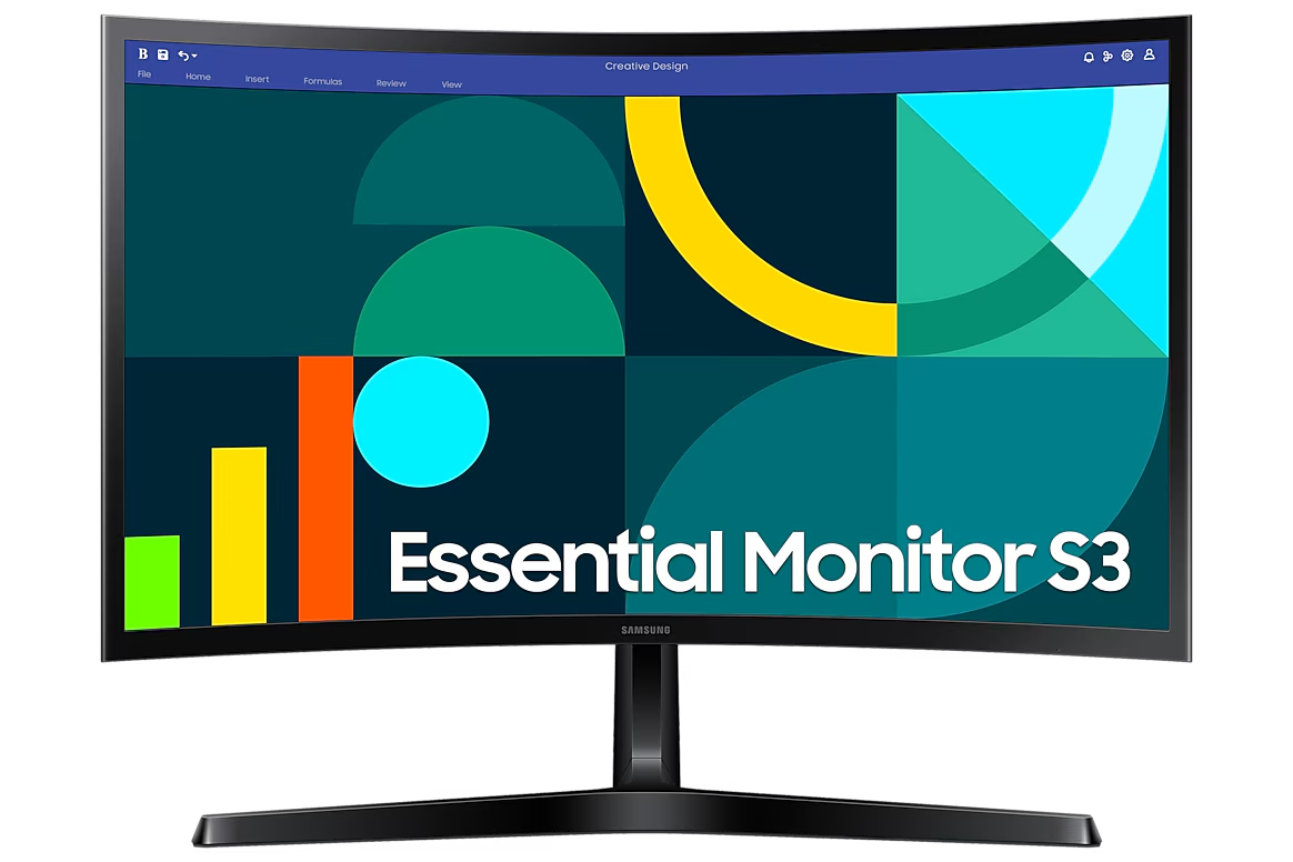 Samsung Essential Monitor S3 S36GD de 24" FHD, Panel VA, Curvo 1800R, 100Hz, sRGB 95%, Modo de juego, Comodidad Ocular Avanzada, Puertos HDMI y D-sub - Negro