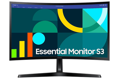 Samsung Essential Monitor S3 S36GD de 24" FHD, Panel VA, Curvo 1800R, 100Hz, sRGB 95%, Modo de juego, Comodidad Ocular Avanzada, Puertos HDMI y D-sub - Negro