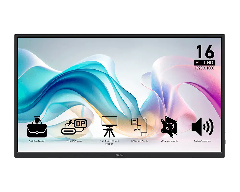 MSI Monitor portátil, 15.6" FHD IPS 1080p, USB tipo C, mini-HDMI, altavoces incorporados, perfecto para PC, Mac, PS5, PS4, Xbox, móvil, gris metálico