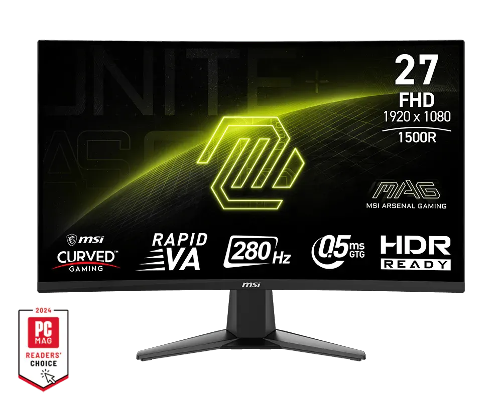 MSI MAG 276CXF Monitor curvo 27" 1920 x 1080 (FHD), 280Hz, sincronización adaptativa AMD, HDMI, DisplayPort, puerto VGA, VESA, inclinación, altavoz, 0.5 ms, negro