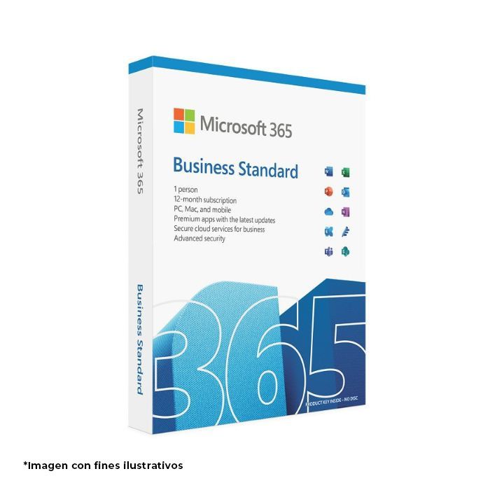 Programa Microsoft Office 365 Business Standard Digital - Word, Excel, PowerPoint, Outlook, OneNote, Access y Publisher + Microsoft Teams y OneDrive en 1 PC o Mac + 1 Tableta, 12 meses, en español.