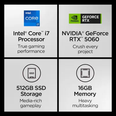 Lenovo - Portátil gaming LOQ de 15,6" 2K - Core i7 13650HX (2023) - Memoria de 16 GB - NVIDIA GeForce RTX 5060 8GB - Almacenamiento de 512 GB - Negro Eclipse. 12 Meses Garantia!