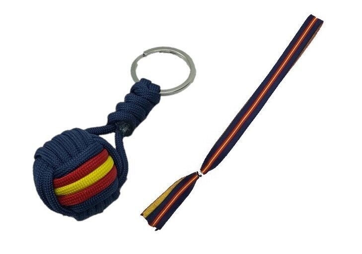 LLAVERO BOLA Y CINTA PULSERA BORDADA AZUL MARINO